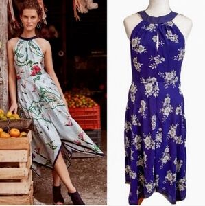 NWT EVA FRANCO Navy Floral Print halter Midi Dress